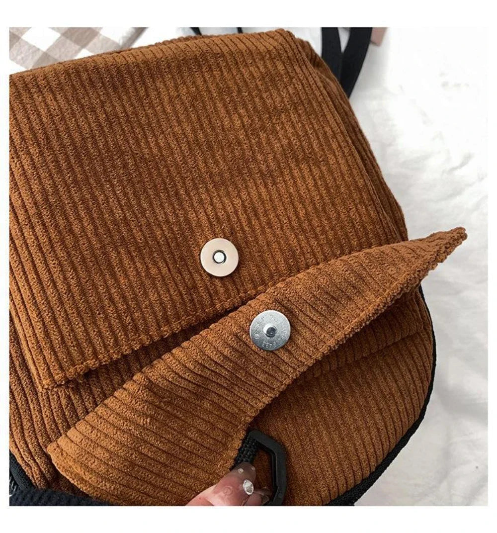 Women's Mini Backpack - Fashionable Solid Color Corduroy Casual Schoolbag with Large Capacity