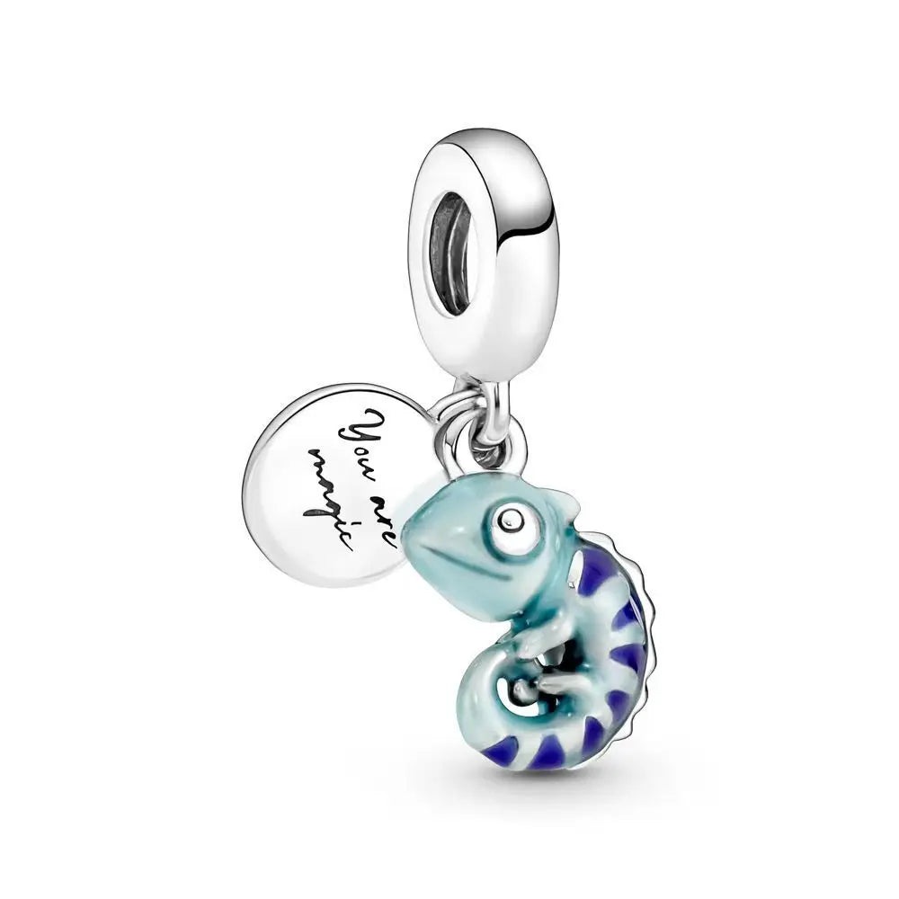 925 Silver Plated Murano Glass Sea Turtle Dangle Charm - Colorful Pink & Blue Jewelry for Women's Bracelet