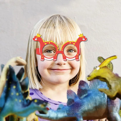 Cartoon Dinosaur Paper Glasses - Jungle Safari Dino Eye Mask for 1st Happy Birthday Party Decor and Photo Props for Kids Boys