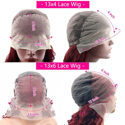 99J Burgundy Lace Front Human Hair Wig – Straight 13x4 HD Transparent Full Lace Frontal, Red Glueless Wig for Women