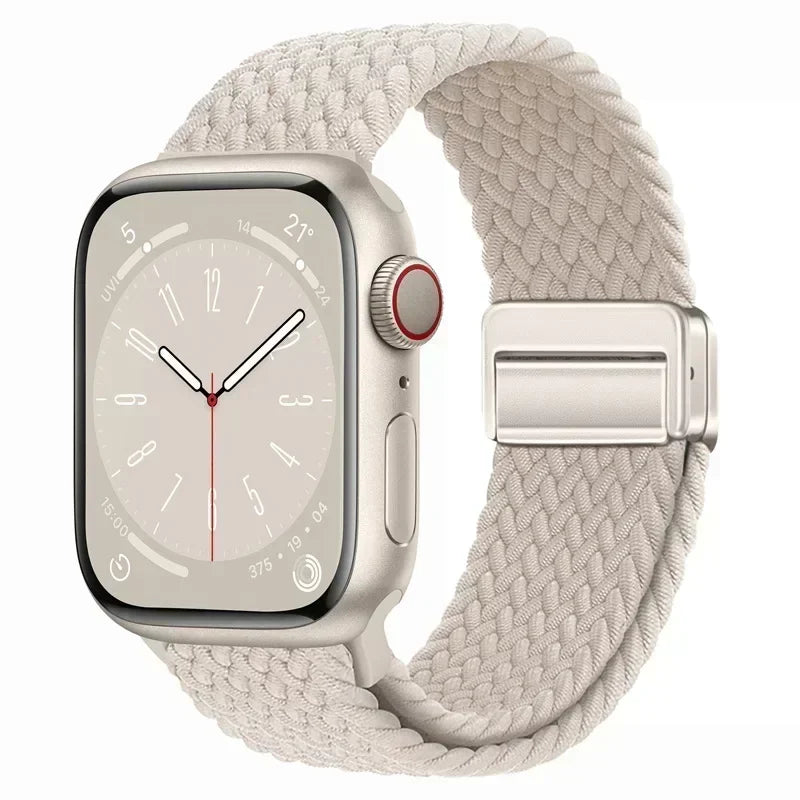 Nylon Braided Loop Apple Watch Band – Magnetic Metal Bracelet Strap for Ultra 2, Series 3–9 & SE (40mm–49mm) Adjustable Wristband
