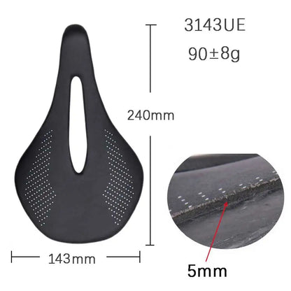 Elitaone MTB Carbon Saddle — 240x143mm Road Bike Seat | Super Light 90g UD Bare Carbon Finish