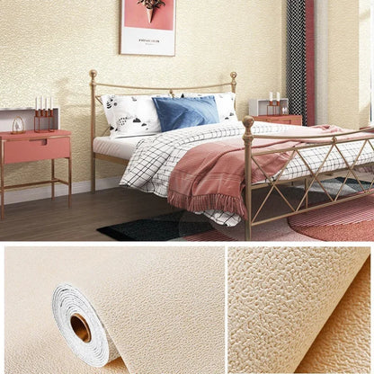 Linen 3D Foam Self-Adhesive PVC Wallpaper - Solid Color, Thickened Waterproof Wall Stickers for Home Renovation & Decor