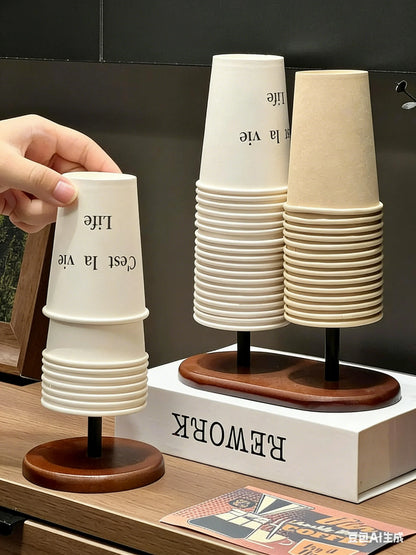 Wooden Cup Storage Holder & Dispenser Rack – Disposable Tea & Water Cup Organizer Mug Display Stand for Home & Office