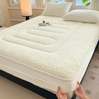 Plush Fleece Fitted Sheet - Warm Imitation Lambswool Bedding for Winter