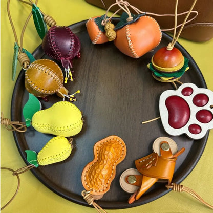 Cute Pomegranate Fruit Pendant Keychain – Handmade Leather Car Keyring & Fashion Bag Charm, Creative Accessories for Women & Girls
