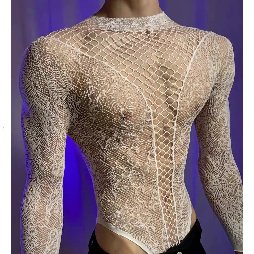 Summer Mesh Tank Top – Men & Women Transparent Long Sleeve Round Neck Breathable Bodysuit Party Wear Clothing