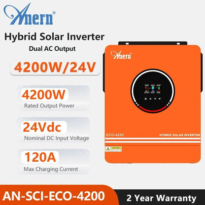 Solar Off-Grid Hybrid Inverter 3600W/4200W/6200W - MPPT Controller 24V/48V/220V, 120A, for Hybrid Solar Systems