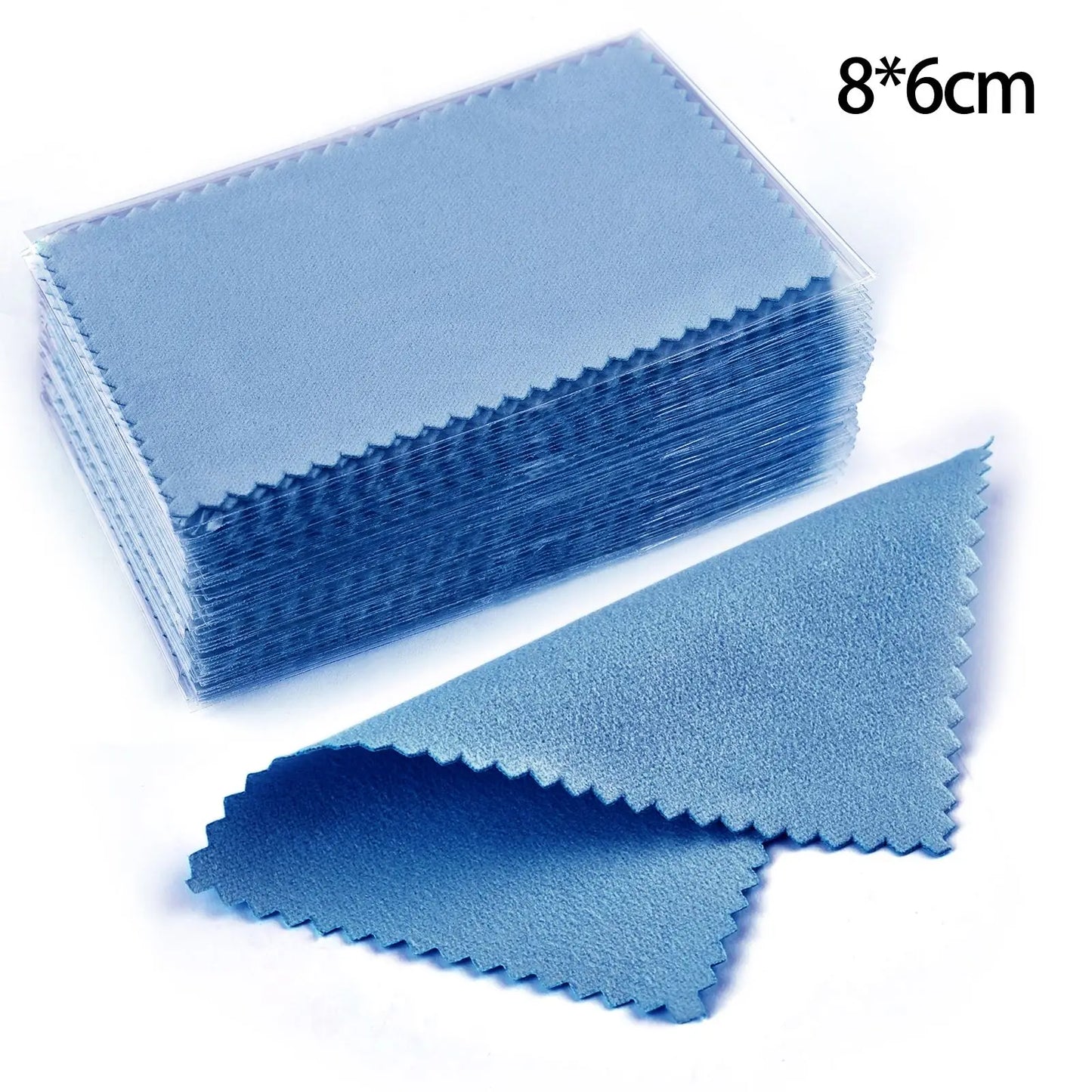 50pcs Silver Polishing Cloths 10x6.5cm & 8x8cm – Soft Cleaning Wipes for Necklaces, Rings & Jewelry Care