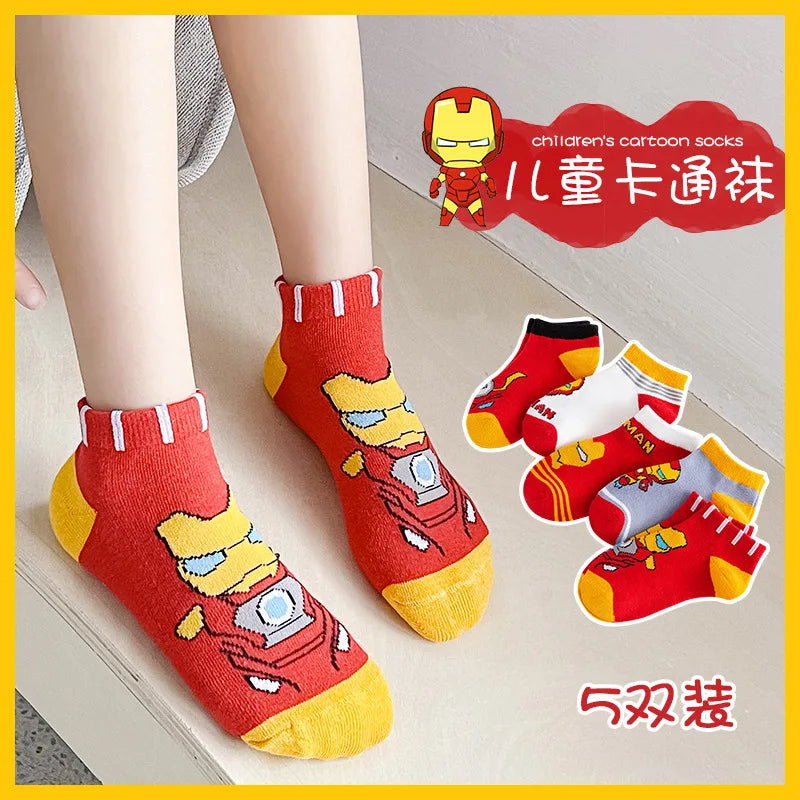 5 Pairs Spiderman Kids Socks – Anime Cartoon Short Socks for Boys & Girls, Summer & Spring Baby Boat Socks Gift for Ages 1-12 Years