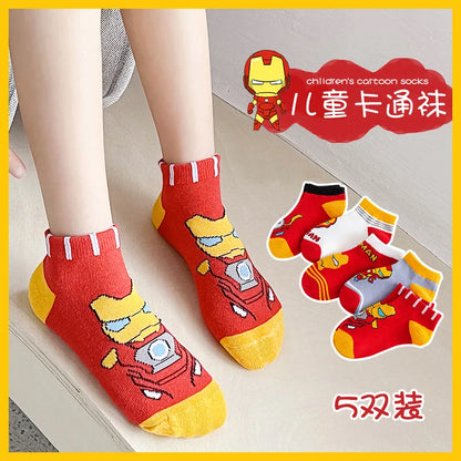 5 Pairs Spiderman Kids Socks – Anime Cartoon Short Socks for Boys & Girls, Summer & Spring Baby Boat Socks Gift for Ages 1-12 Years