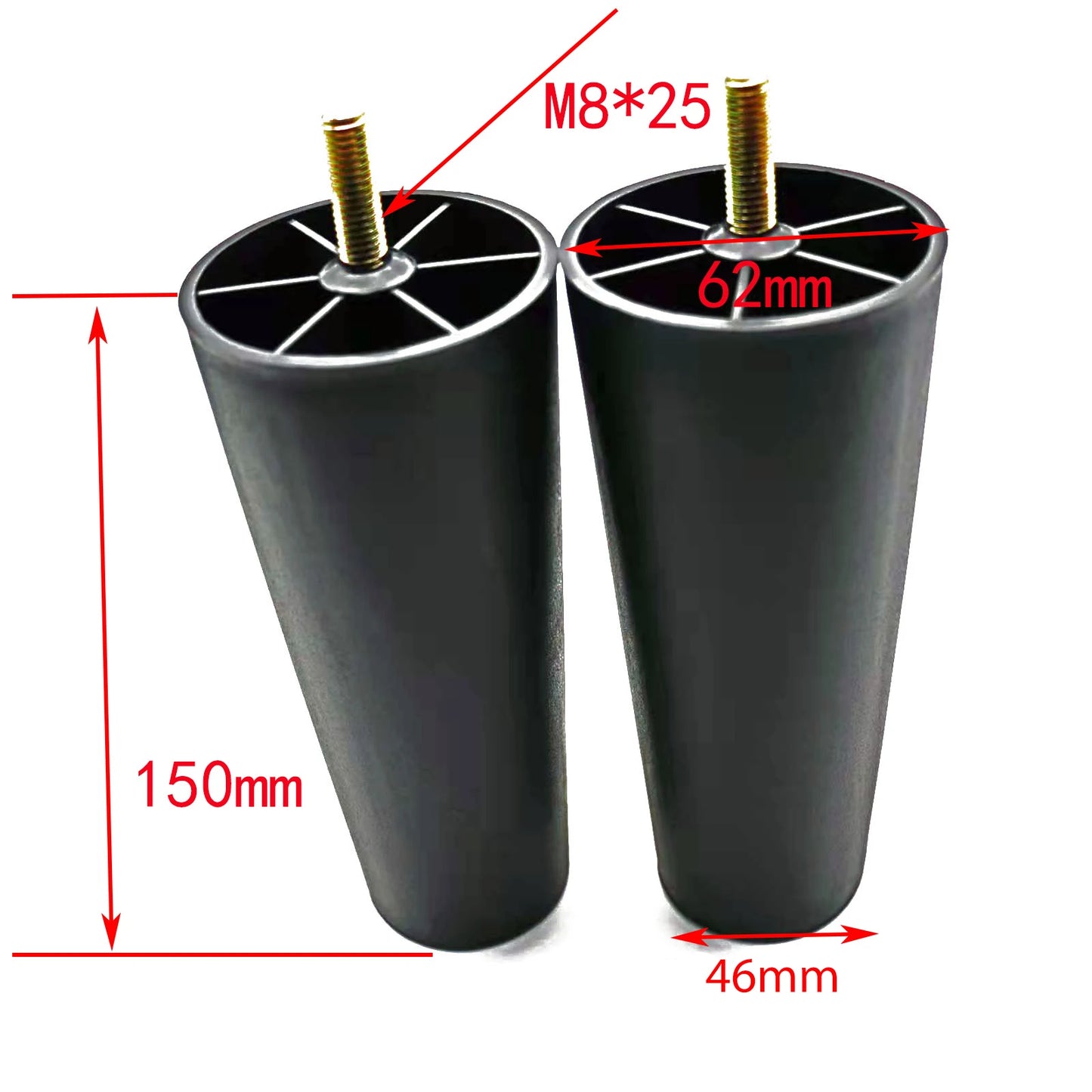 Plastic Furniture Legs Set - Modern Tapered Replacement Legs with M8 Thread for Sofa, Cabinet & TV Stand