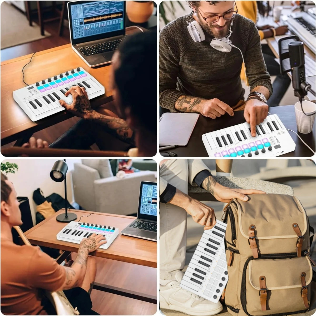 M-VAVE SMK-25 II MIDI Pad Controller Keyboard – 25 Key USB Mini, 16 RGB Drum Pads, 8 Knobs, Music Production Software Included