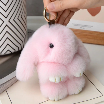 Fluffy Rabbit Fur Pom Pom Keychain - Soft Bunny Bag Charm & Cute Accessory Gift for Girls