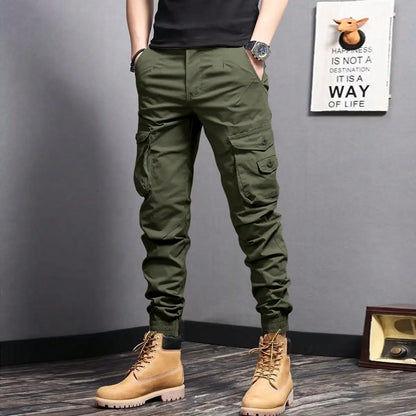Men's Casual Cargo Pants — Side Flap Pocket Tapered Workwear for Spring & Fall Outdoor Activities