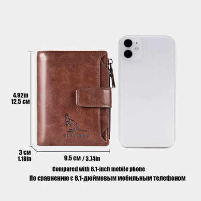 Luxury Leather Men’s Short Wallet – RFID Card Holder with Zipper Coin Purse Portable Billfold