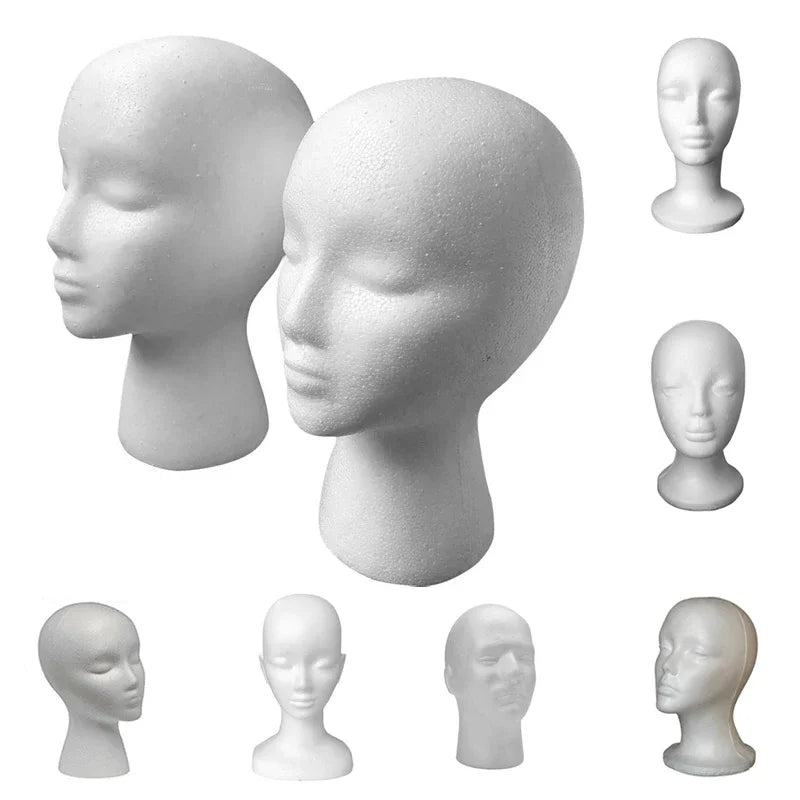 Female & Male Foam Mannequin Head — White Styrofoam Display Stand for Hats, Wigs, Glasses & Accessories