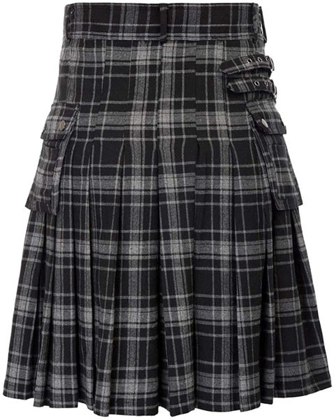 Men's Tartan Kilt Skirt – Traditional Highland Utility Kilt with Pockets, Gothic Punk Vintage Style