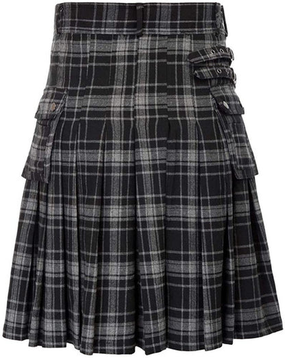 Men's Tartan Kilt Skirt – Traditional Highland Utility Kilt with Pockets, Gothic Punk Vintage Style