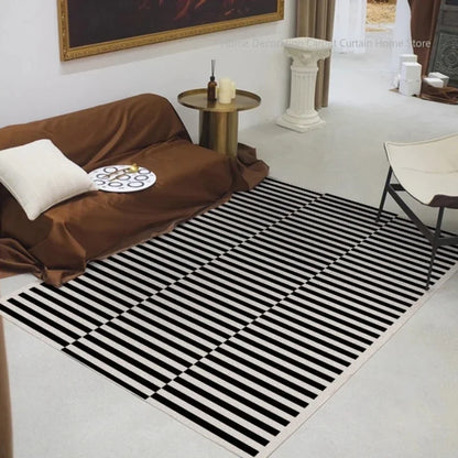 Black Stripe Plush Rug — Non-Slip Luxury Carpet for Living Room, Bedroom, Study, and Nordic Home Decor