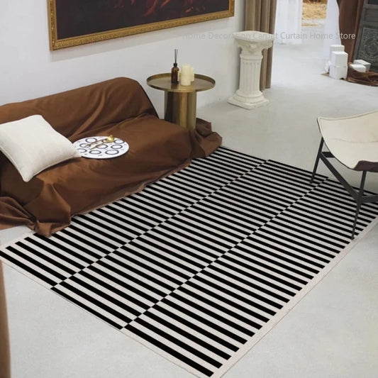Black Stripe Plush Rug — Non-Slip Luxury Carpet for Living Room, Bedroom, Study, and Nordic Home Decor