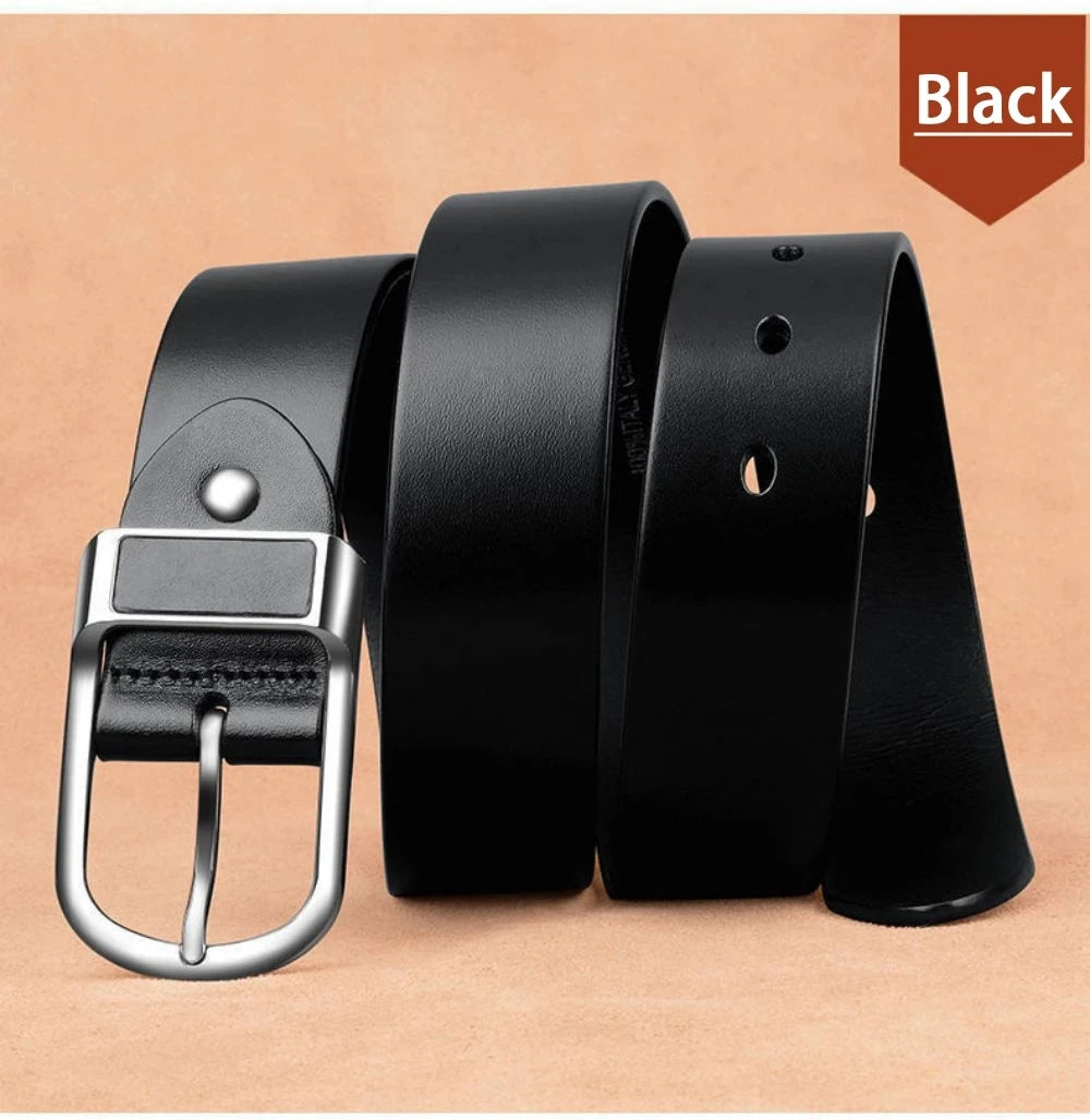 Genuine Leather Men's Belt – High-Quality Buckle, Cowskin Casual & Business Waistband, Cowboy Fashion Designer 2024 New