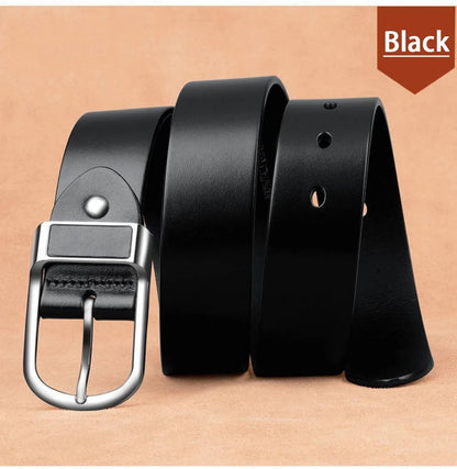 Genuine Leather Men's Belt – High-Quality Buckle, Cowskin Casual & Business Waistband, Cowboy Fashion Designer 2024 New