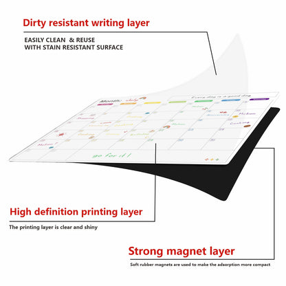 Magnetic Fridge Calendar — Monthly & Weekly Planner Whiteboard with Pen, Dry Erase Message & Sticker Board