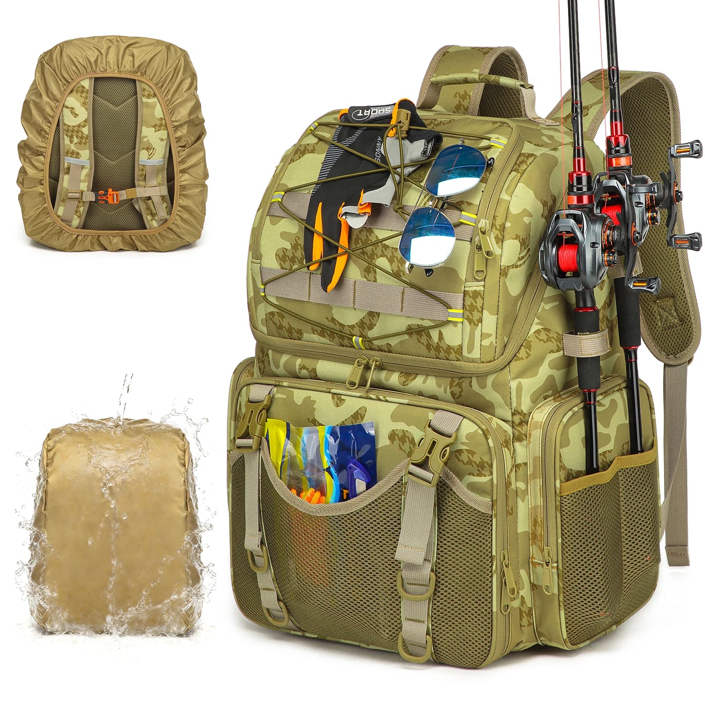 45L Fishing Backpack - Cooler Tackle Storage Bag with Rod Holders & Rain Cover for Camping, Hiking & Outdoor Fishing