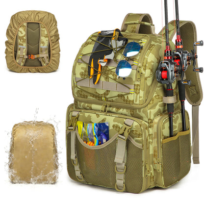 45L Fishing Backpack - Cooler Tackle Storage Bag with Rod Holders & Rain Cover for Camping, Hiking & Outdoor Fishing