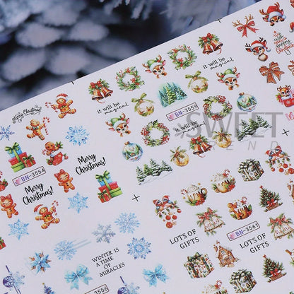 12 Christmas Nail Watermark Stickers – Gingerbread, Deer, Bow, Snowflake & Santa Designs
