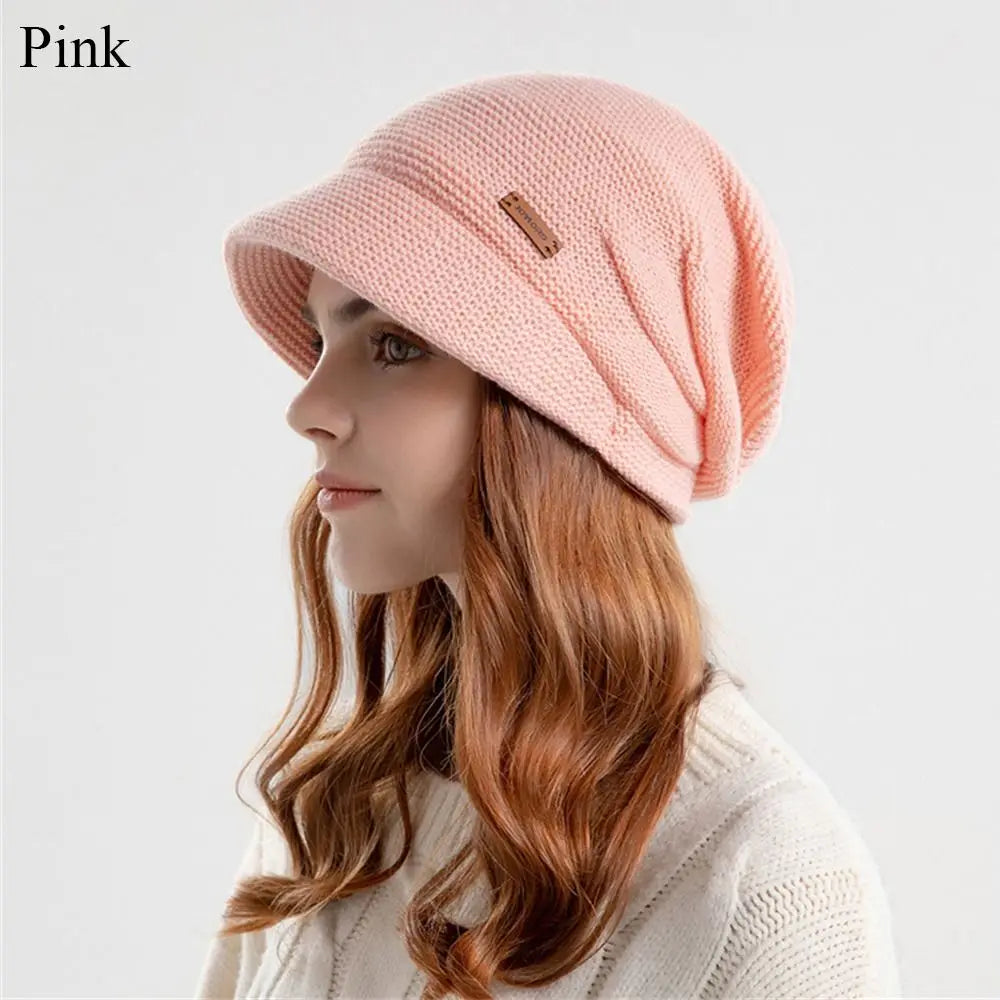 Autumn Winter Soft Plush Knitted Hat - Warm Thickened Fleece Lined Beanie for Women and Girls, Windproof Short Brim Casual Outdoor Bonnet