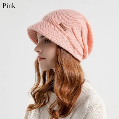 Autumn Winter Soft Plush Knitted Hat - Warm Thickened Fleece Lined Beanie for Women and Girls, Windproof Short Brim Casual Outdoor Bonnet