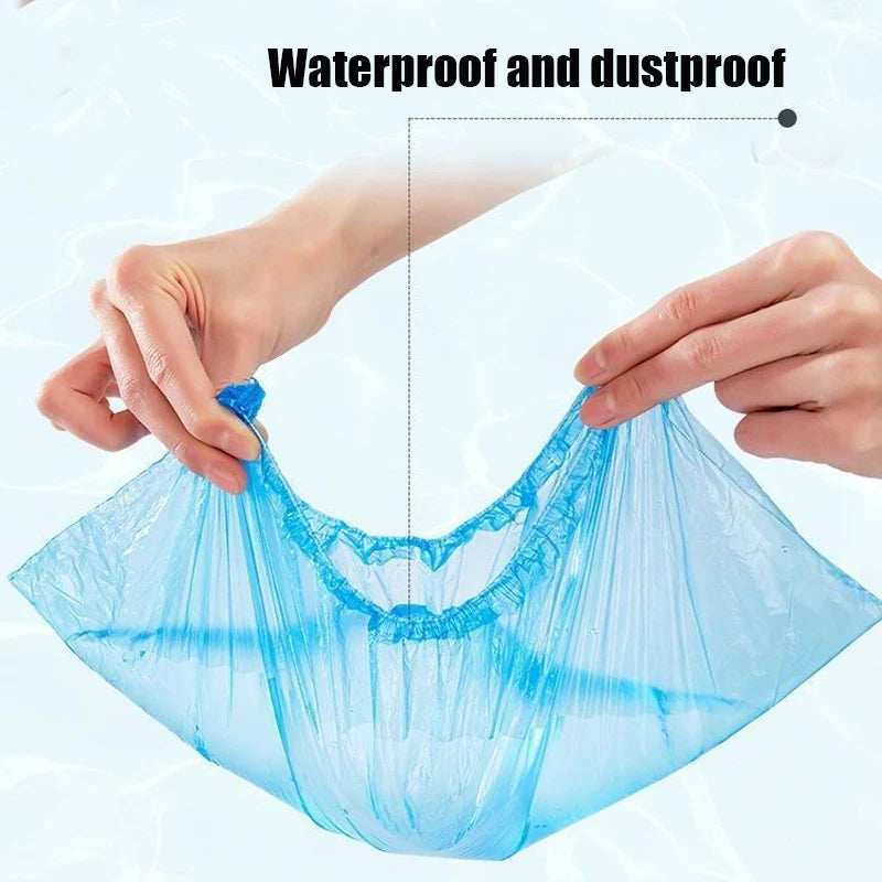 100PCS Disposable Waterproof Boot Covers – Non-Slip Plastic Overshoes for Rain & Mud Protection