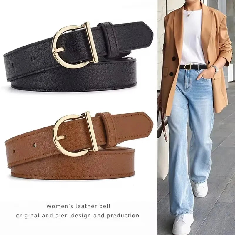 Women's Fashion Pin Buckle Thin Belt – Genuine Soft PU Leather Belt for Cargo Pants & Jeans, Windproof Design