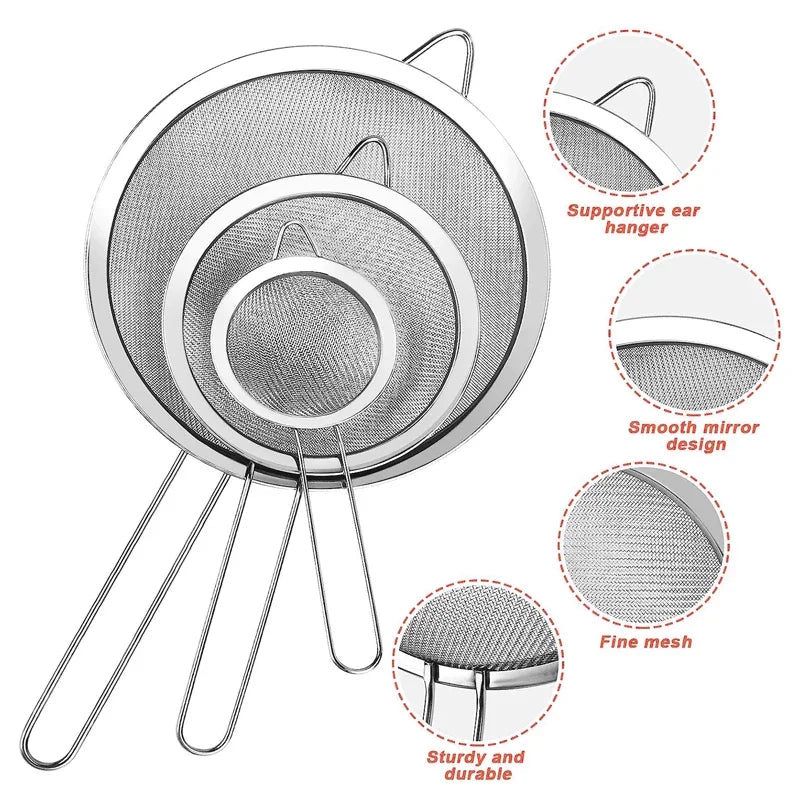 Stainless Steel Mesh Sieve Slotted Spoon – Kitchen Strainer for Baking, Pastry, Oil, and Flour Sifting