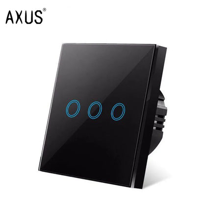 AXUS EU Touch Switch | AC100-240V LED Backlight Panel, Tempered Glass Wall Light Sensor Switch, 1/2/3 Gang