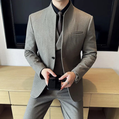 Korean Style Slim Fit Men's Wool Blazer Two-Piece Business Suit – Formal Elegant Set (M to 5XL)