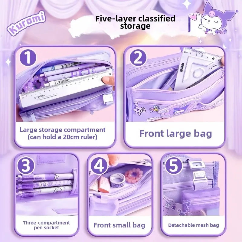 Sanrio Kuromi Pencil Case – Large Capacity Cartoon Stationery Box for Children, Wholesale