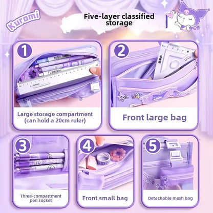 Sanrio Kuromi Pencil Case – Large Capacity Cartoon Stationery Box for Children, Wholesale