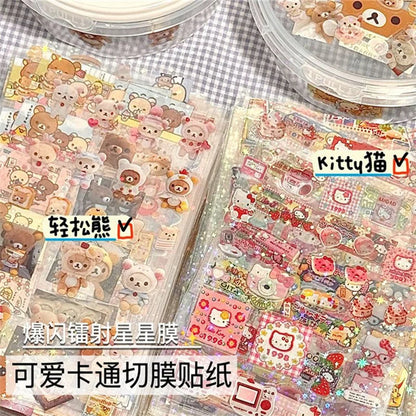 5Pcs Rilakkuma Cutting Stickers – Cute Bear & Hello Kitty Cartoon DIY Stickers for High-Quality Material & Crafts