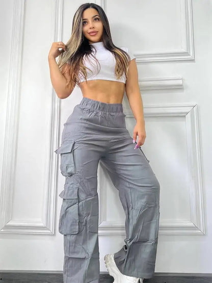 Women’s Straight Cargo Pants – High Waist Baggy Trousers, Wide Leg Y2K Streetwear with Pockets, Casual Vintage Fashion