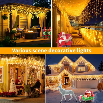 Solar Christmas Icicle Lights 162/96 LED – 8-Mode Waterproof Curtain String Lights for Outdoor, Garden & Holiday Decoration