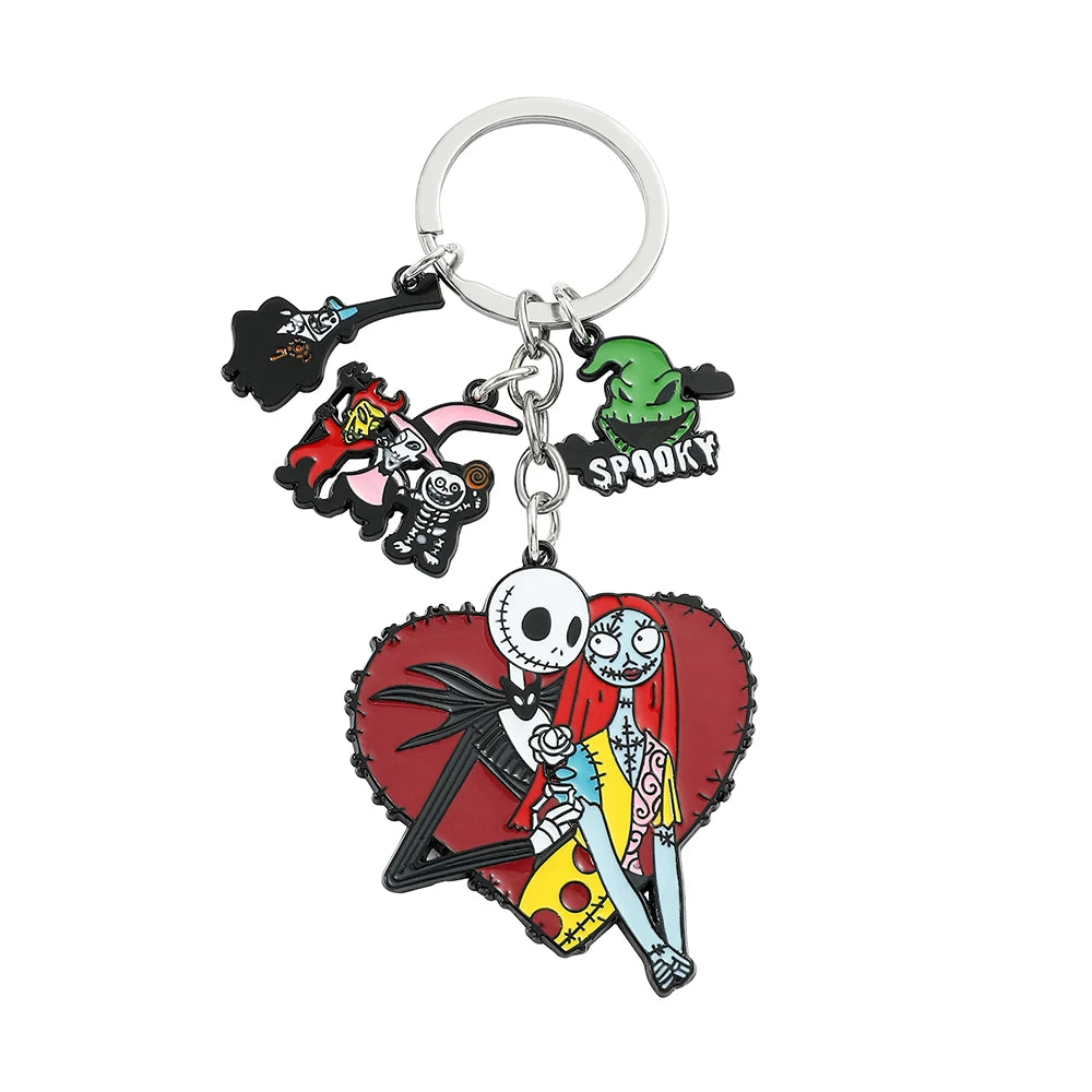 Jack & Sally Halloween Keychain - Nightmare Before Christmas Inspired Couple Keyring Gift