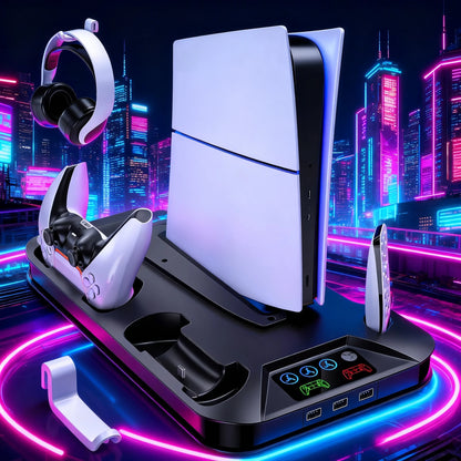 PS5 Console Cooling Station with Dual Controller Charger — Compatible with PS5, PS4, Slim & Pro | Built-in Fan & Charging Dock