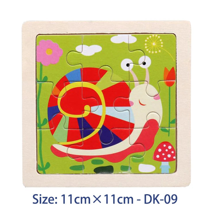 11cm Kids Wooden Jigsaw Puzzle – Cartoon Animal & Vehicle Montessori Educational Toys