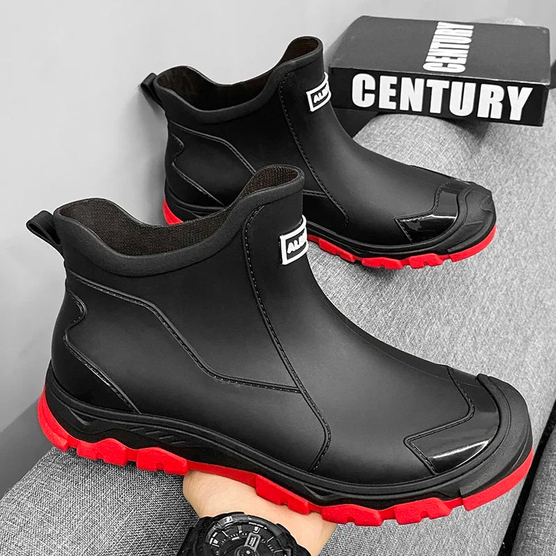 Men’s Waterproof Rain Shoes – Thickened Warm Rubber Short Boots for Work, Fishing & Kitchen Use