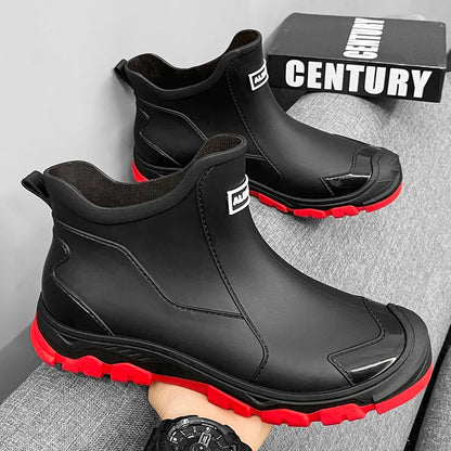 Men’s Waterproof Rain Shoes – Thickened Warm Rubber Short Boots for Work, Fishing & Kitchen Use