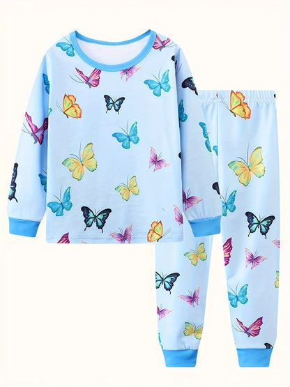 Girls Unicorn Cartoon Pajama Set – Long Sleeve Two-Piece Sleepwear for Kids