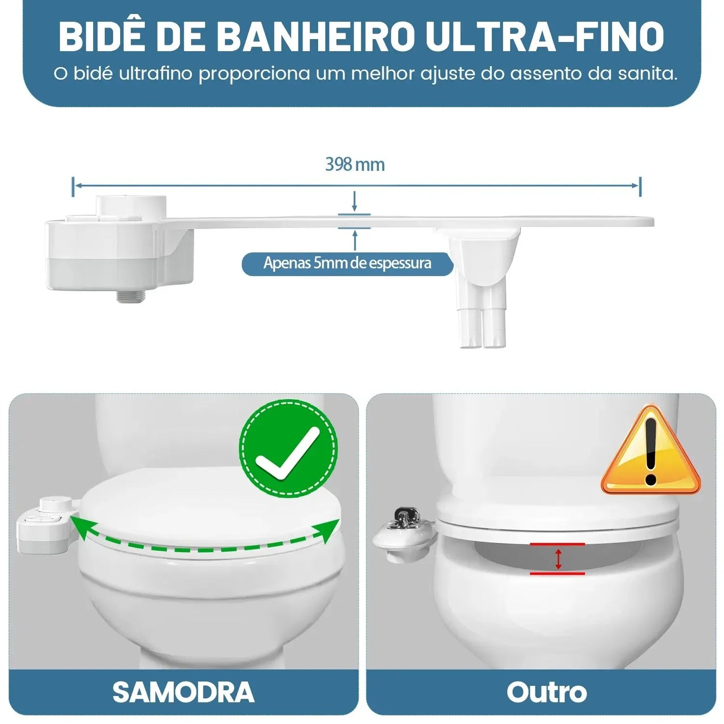 Samodra Non-Electric Bidet: Self-Cleaning Dual Nozzle Toilet Seat Attachment - Frontal and Rear Wash Water Bidet